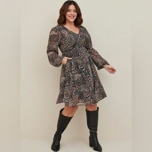 NWT Torrid Black Chiffon Floral Paisley Lined Mini Dress Size L 12